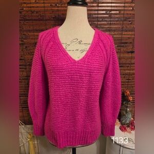 Vibrant Fuchsia V-Neck Women's Sweater